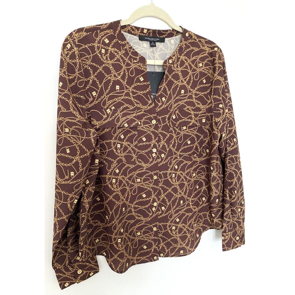 NWT Marc New York Cinnamon Gold Long Sleeve Boardroom Chic Top Blouse Sz M - Picture 9 of 11